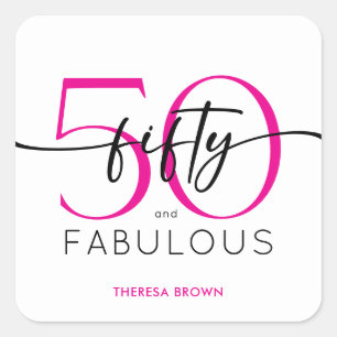Modern Minimal Pink Fifty Fabulous Script Birthday Square Sticker