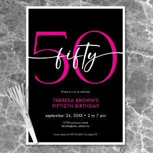 Modern Minimal Pink Fifty Script Birthday Invitation