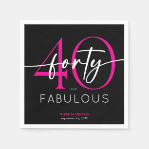 Modern Minimal Pink Forty Fabulous Script Birthday Napkin
