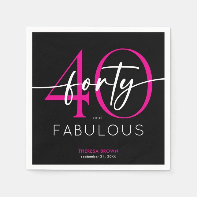 Modern Minimal Pink Forty Fabulous Script Birthday Napkin (Front)