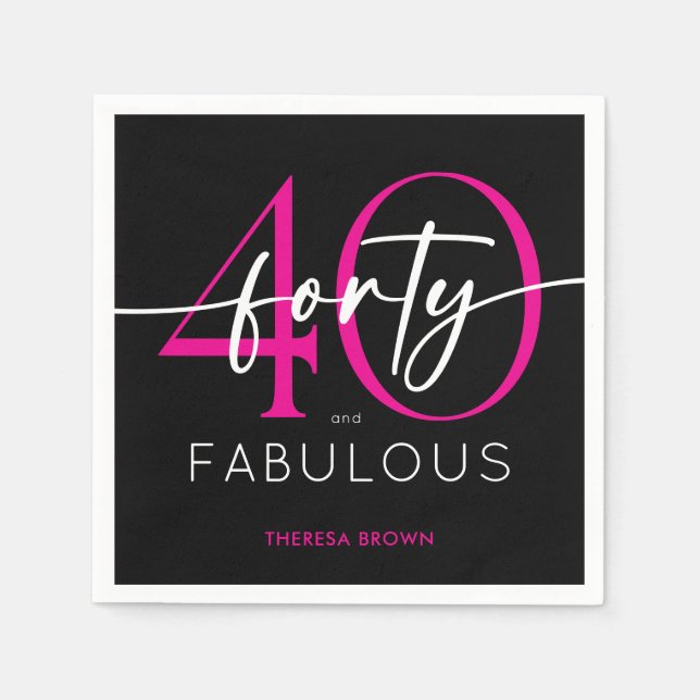 Modern Minimal Pink Forty Fabulous Script Birthday Napkin (Front)