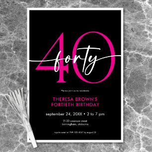 Modern Minimal Pink Forty Script Birthday Invitation