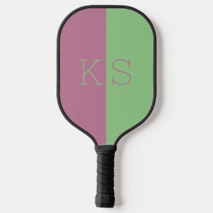 Modern Minimal Pink & Green Monogram Pickleball Paddle
