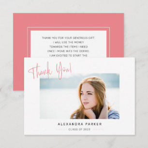 Modern Minimal Pink Handwriting Graduation Thank You Card