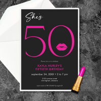 Modern Minimal Pink Lips She's Fifty Birthday