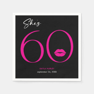Modern Minimal Pink Lips She's Sixty Birthday Napkin