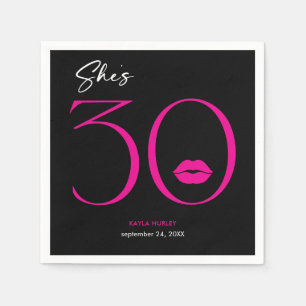 Modern Minimal Pink Lips She's Thirty Birthday Napkin