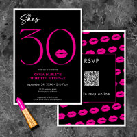 Modern Minimal Pink Lips She's Thirty Birthday QR