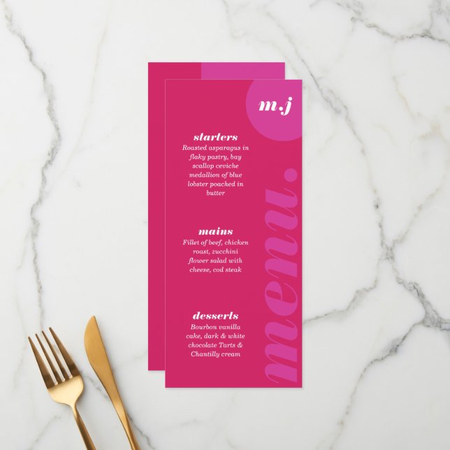 Modern Minimal Pink & Magenta Retro Arch Bold Menu (Front/Back In Situ)