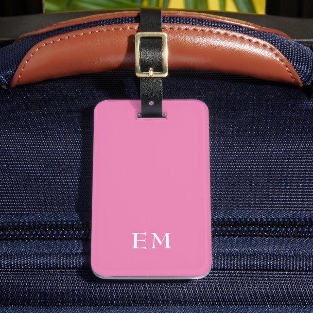 Modern Minimal Pink Monogrammed Initials Luggage Tag (Front Insitu 2)