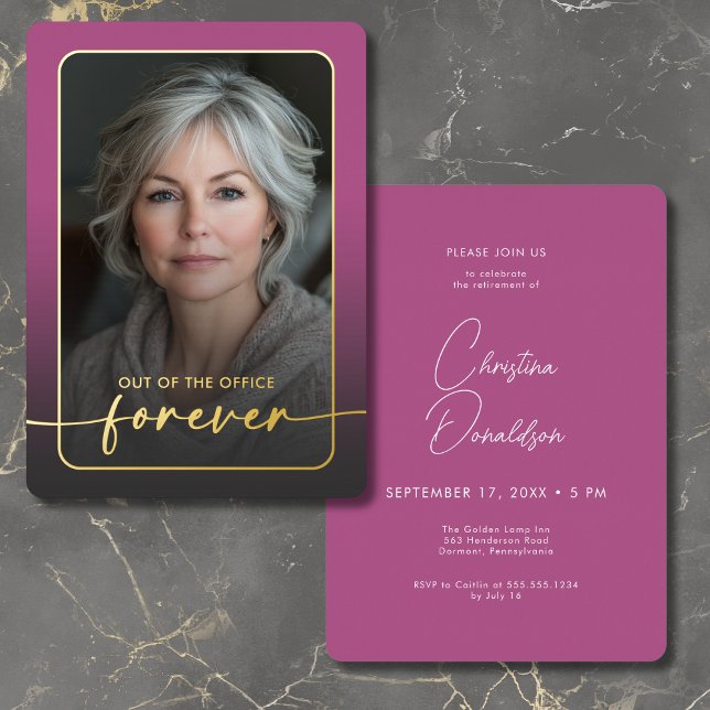 Modern Minimal Pink Photo Retirement Party (Modern Minimal Pink Photo Retirement Party Foil Invitation)