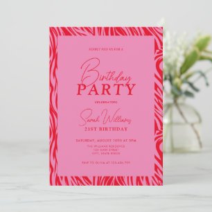 Modern Minimal Pink Red 21st Birthday  Invitation