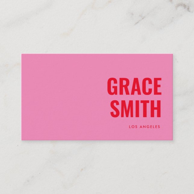 Modern Minimal Pink Red Bold Typography Business Card (Front)