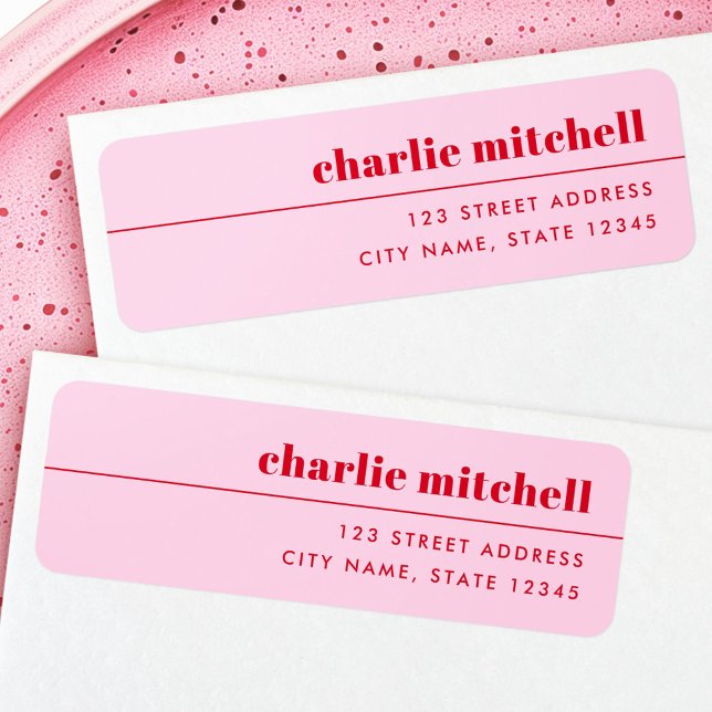 Modern minimal pink red return address (Modern minimal pink red return address label)
