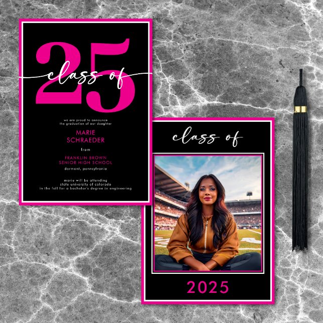 Modern Minimal Pink Script Graduation Announcement (Modern Minimal Pink Script Graduation Announcement)