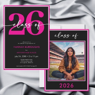 Modern Minimal Pink Script Graduation Party Invitation