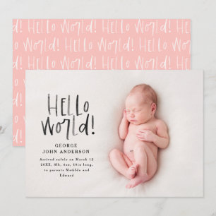 Modern minimal pink simple photo birth announcement