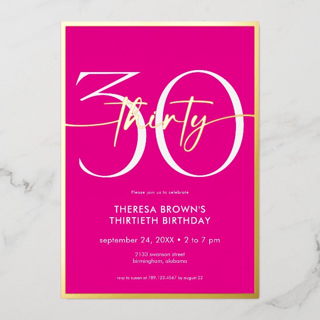 Modern Minimal Pink Thirty Script Birthday (Front)