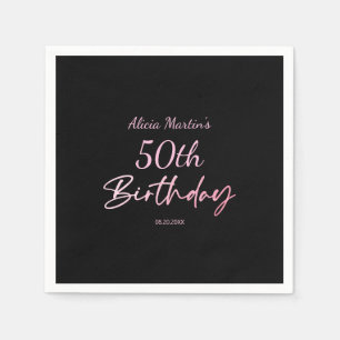 Modern & Minimal Pink Typography Black Birthday Napkin