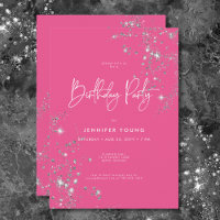 Modern Minimal Pink White Glam Diamonds Birthday