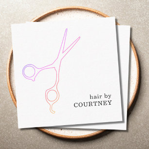 Modern Minimal Pink White Hair Stylist Square Business Card