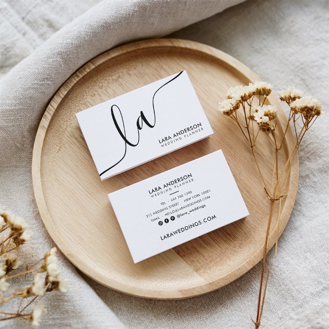 Modern minimal plain black white monogram initials business card (Modern minimal plain black white monogram initials)