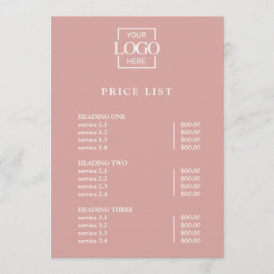 Modern Minimal Professional Logo Menu Price List