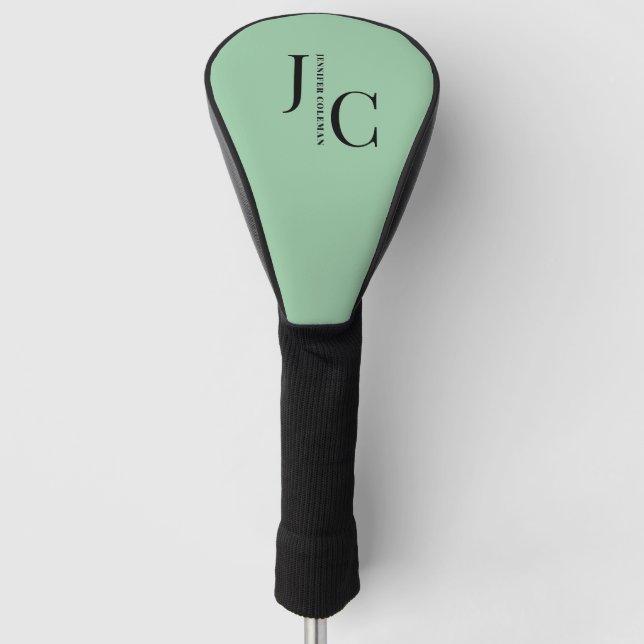 Modern Minimal Professional Monogram Mint Green Golf Head Cover (Front)