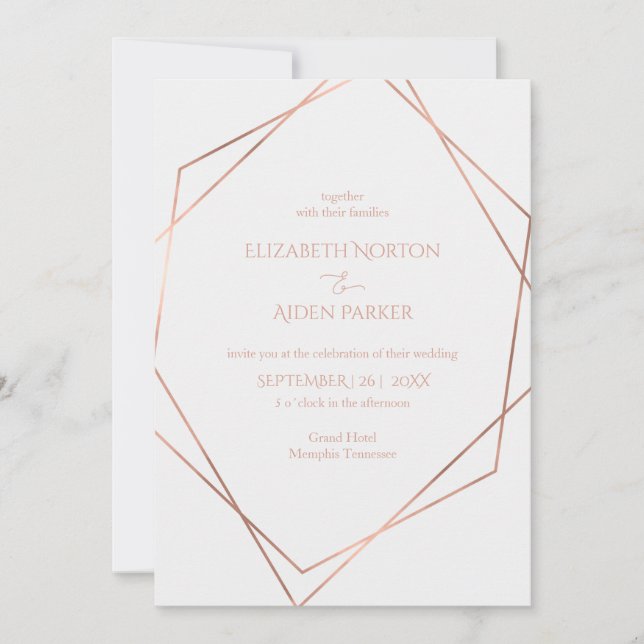 Modern, minimal , pur, white, rosegold (imitat) invitation (Front)