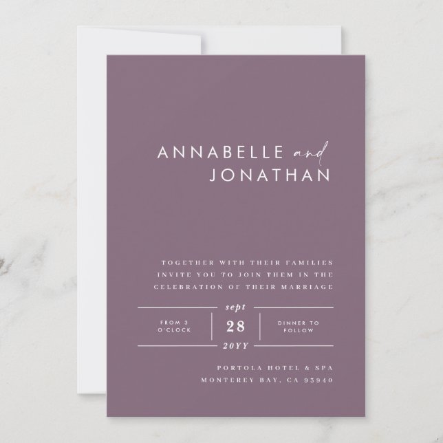 Modern minimal purple contemporary wedding invitation (Front)