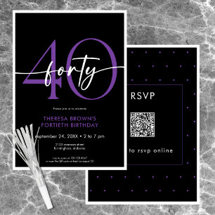 Modern Minimal Purple Forty Script Birthday QR Invitation