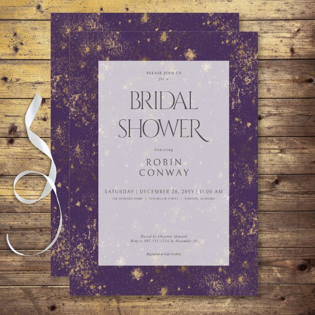 Modern Minimal Purple & Gold Glitter Bridal Shower Invitation (Modern Minimal Purple & Gold Glitter Bridal Shower Invitation)