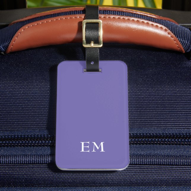 Modern Minimal Purple Monogrammed Initials Luggage Tag (Front Insitu 2)