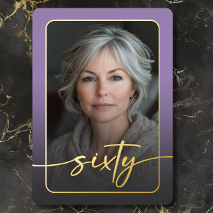 Modern Minimal Purple Photo Sixtieth Birthday