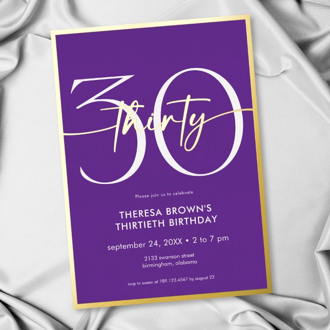 Modern Minimal Purple Thirty Script Birthday (Modern Minimal Purple Thirty Script Birthday Foil Invitation)