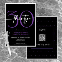 Modern Minimal Purple Thirty Script Birthday QR