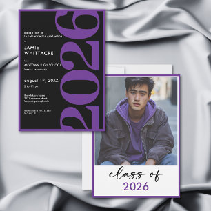 Modern Minimal Purple Typography Graduation Party Invitation