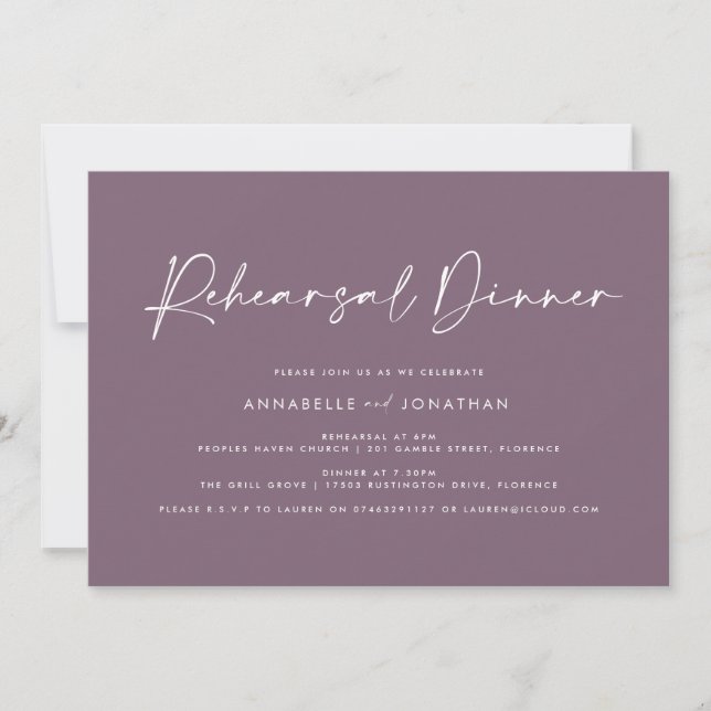 Modern Minimal purple Wedding Rehearsal Dinner Invitation (Front)