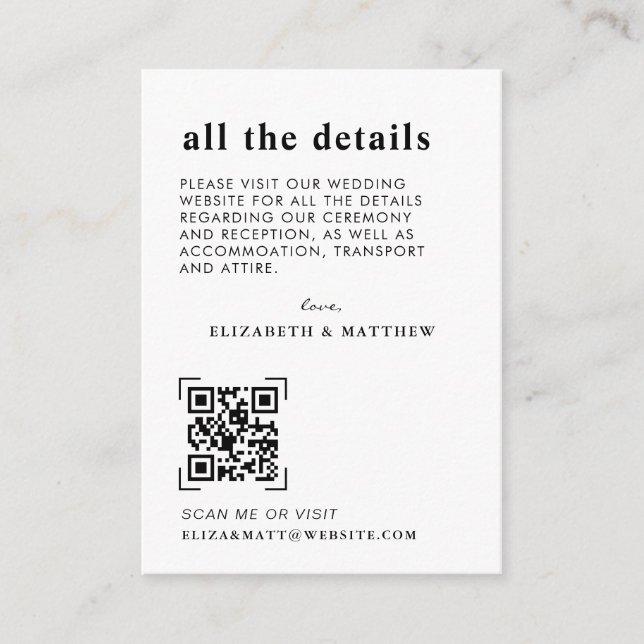 Modern Minimal QR Code Scan | Wedding Details  Enclosure Card (Front)