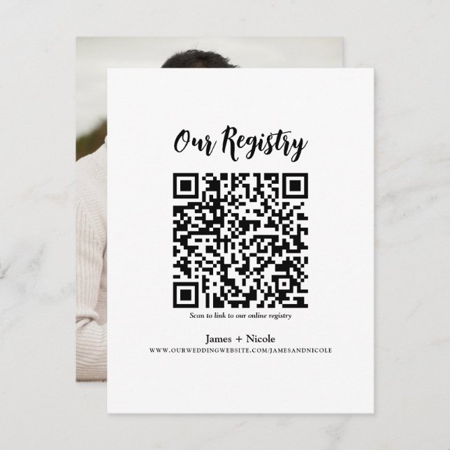 Modern Minimal QR Code Scannable Wedding Registry Invitation (Front/Back)
