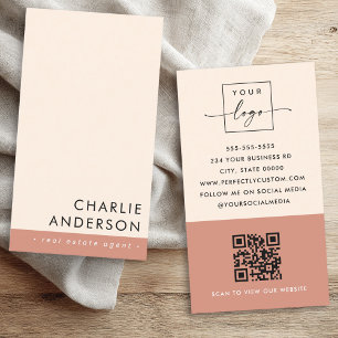 Modern minimal QR code terracotta brown vertical Business Card
