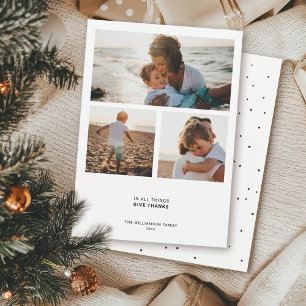 Modern Minimal Quote Gratitude 3 Photo Collage Holiday Card