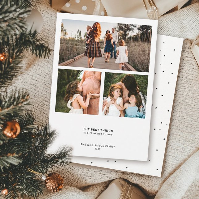 Modern Minimal Quote | Simple 3 Photo Collage Holiday Card (Creator Uploaded)