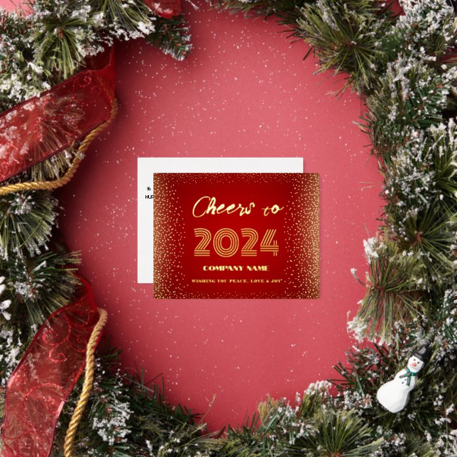 Modern Minimal  Red Elegant Cheers to Foil Holiday Postcard (Insitu)