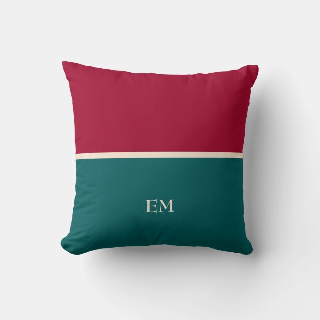 Modern Minimal Red Green Monogrammed Initials Throw Pillow (Front)