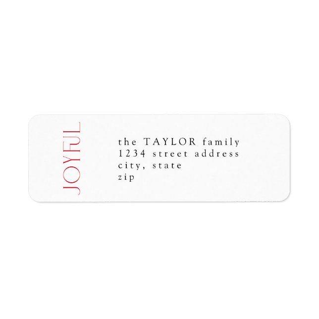 Modern Minimal Red Joyful Christmas Return Address (Front)