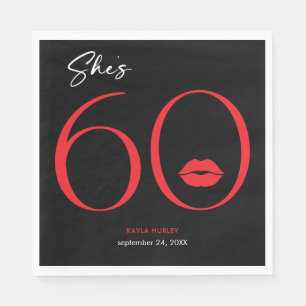 Modern Minimal Red Lips She's Sixty Birthday Napkin