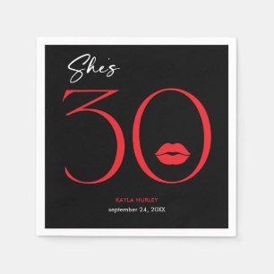Modern Minimal Red Lips She's Thirty Birthday Napkin