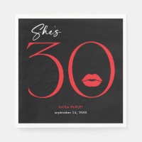 Modern Minimal Red Lips She's Thirty Birthday