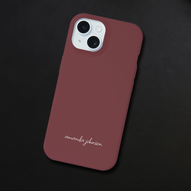 Modern Minimal Red Monogram Add Full Name iPhone 15 Case (Creator Uploaded)